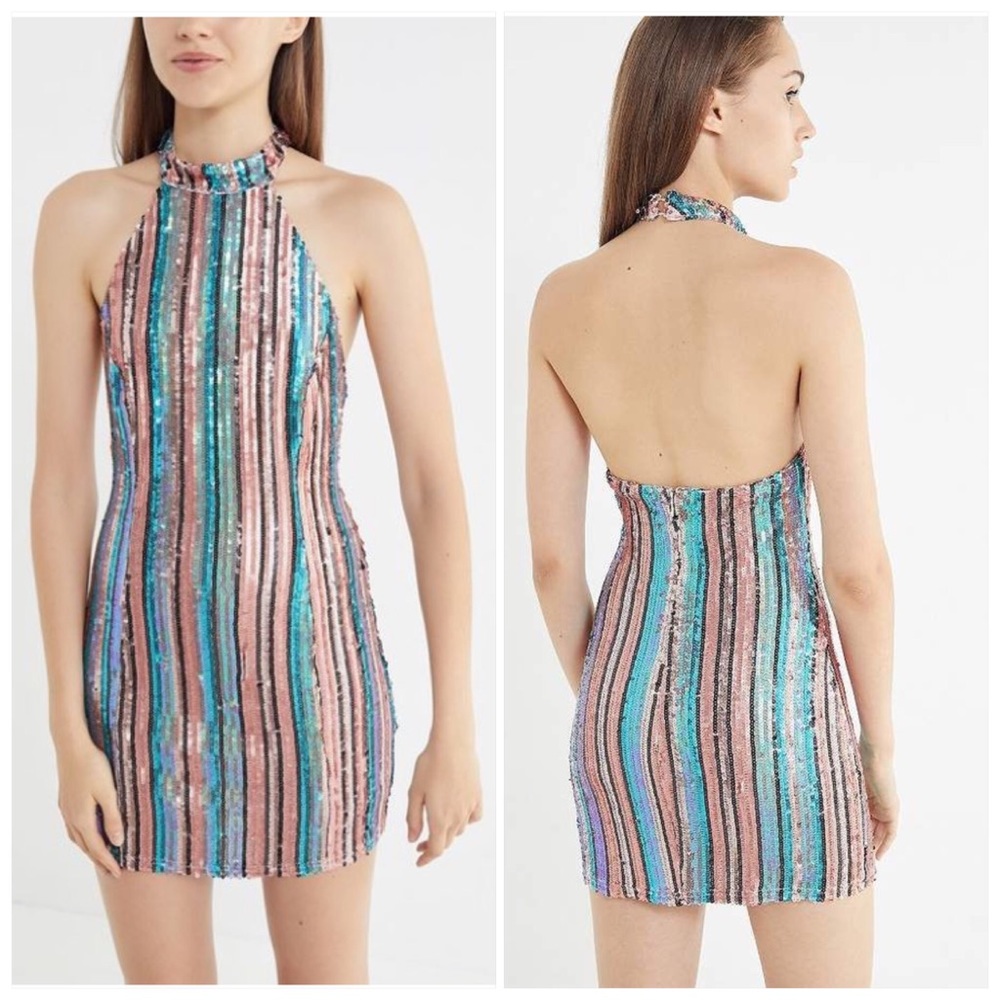 Urban Outfitters Striped Sequin Halter Dress